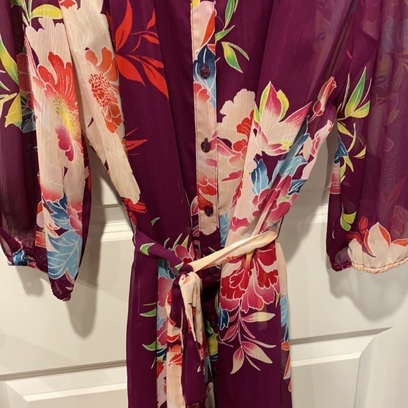 Express Floral Sheer Belted Button Down Shirt Dress EUC - Picture 7 of 10